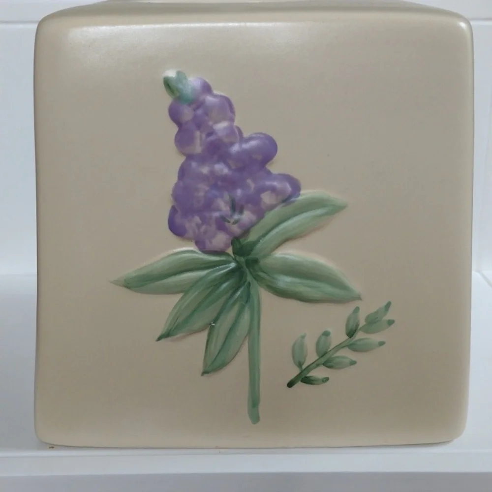 Tissue Holder Ceramic Hand-painted Bisque colored Vintage 6x6 3D flowers